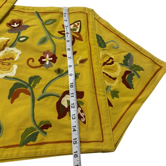 Vintage Williams-Sonoma Mustard Floral Embroidered (104.5" x 16") Table Runner - Picture 7 of 16